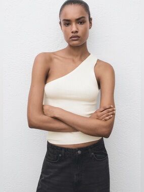 Mango White knit asymmetric top NWT